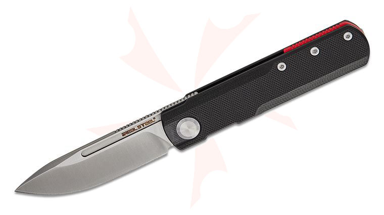 Real Steel Knives G-Drop Liner Lock Front Flipper Knife 2.75 inch Nitro X-7 Satin Drop Point Blade, Black G10 Handles