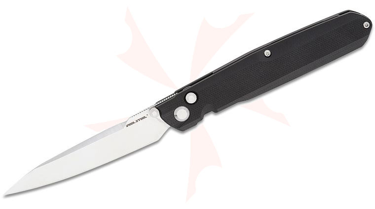Real Steel Knives G5 Metamorph Button Lock Folding Knife 3.54 inch Sandvik 14C28N Plain Blade, Black G10 Handles