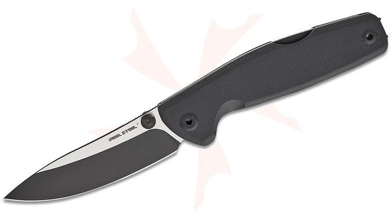 Real Steel Knives Yak Lockback Bushcraft Flat Grind Folding Knife 3.7 inch 14C28N Two-Tone Drop Point Blade, Black G10 Handles