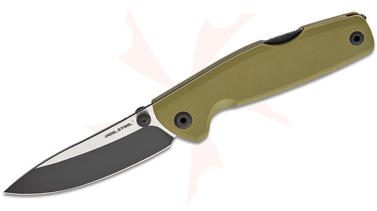 Real Steel Knives Yak Lockback Bushcraft Flat Grind Folding Knife 3.7 inch 14C28N Two-Tone Drop Point Blade, OD Green G10 Handles