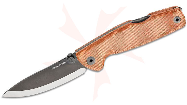 Real Steel Knives Yak Lockback Bushcraft Scandi Grind Folding Knife 3.7 inch 14C28N Two-Tone Drop Point Blade, Natural Canvas Micarta Handles