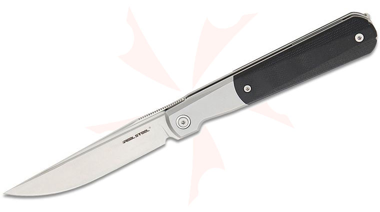 Real Steel Knives Real Barlow RB-7 Essential Front Flipper Knife 3.27 inch 14C28N Satin Clip Point Blade, Black G10 and Steel Handles