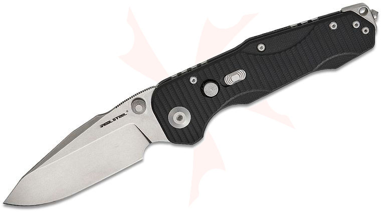 Real Steel Knives Carson Huang Evolution Ironclad Button Frame Lock Folding Knife 3.78 inch D2 Stonewashed Drop Point Blade, Black G10 and Steel Handles