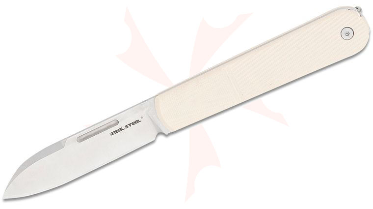 Real Steel Knives Real Barlow RB-5 Slipjoint Folding Knife 2.76 inch Bohler N690 Satin Drop Point Blade, Ivory G10 Handles
