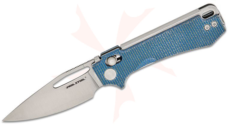 Real Steel Knives Poltergeist Works Vis Crossbar Lock Folding Knife 2.72 inch 12C27N Satin Drop Point Blade, Denim Micarta Handles