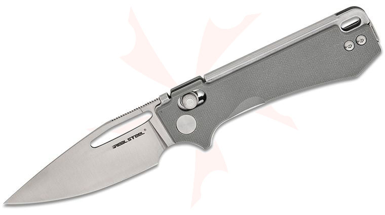 Real Steel Knives Poltergeist Works Vis Crossbar Lock Folding Knife 2.72 inch 12C27N Satin Drop Point Blade, Gray G10 Handles