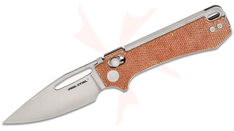 Real Steel Knives Poltergeist Works Vis Crossbar Lock Folding Knife 2.72 inch 12C27N Satin Drop Point Blade, Natural Micarta Handles
