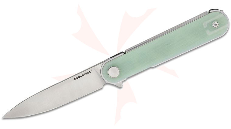 Real Steel Knives IRIS Liner Lock Flipper Knife 2.95 inch 12C27 Satin Drop Point Blade, Natural (Jade) G10 Handles