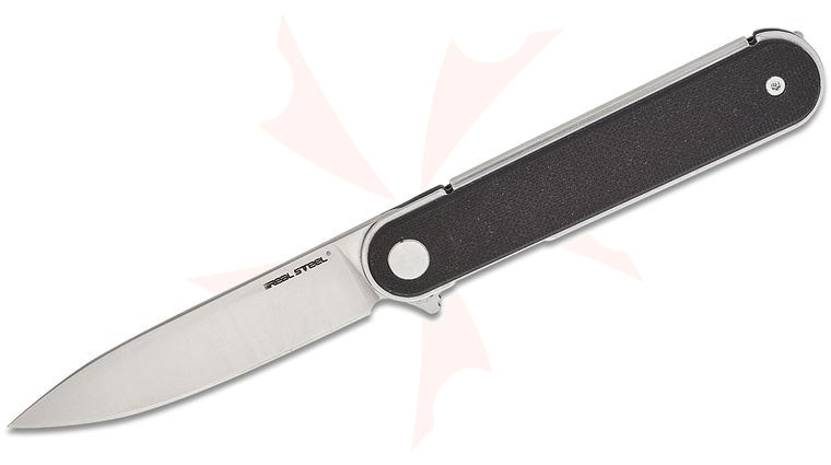 Real Steel Knives IRIS Liner Lock Flipper Knife 2.95 inch 12C27 Satin Drop Point Blade, Black G10 Handles