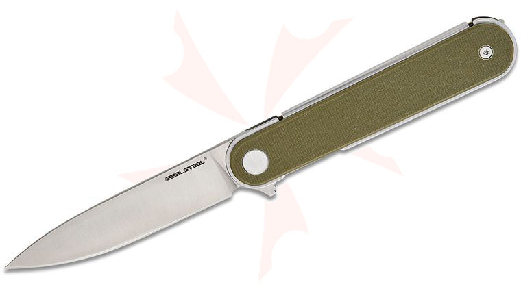 Real Steel Knives IRIS Liner Lock Flipper Knife 2.95 inch 12C27 Satin Drop Point Blade, OD Green G10 Handles
