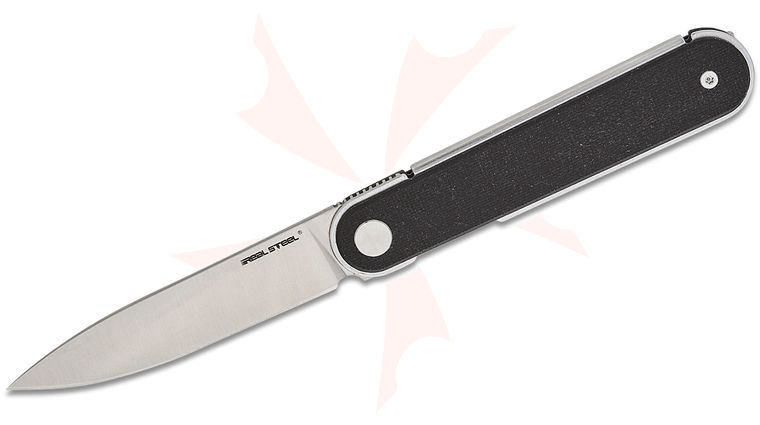 Real Steel Knives IRIS Liner Lock Front Flipper Knife 2.95 inch 12C27 Satin Drop Point Blade, Black G10 Handles