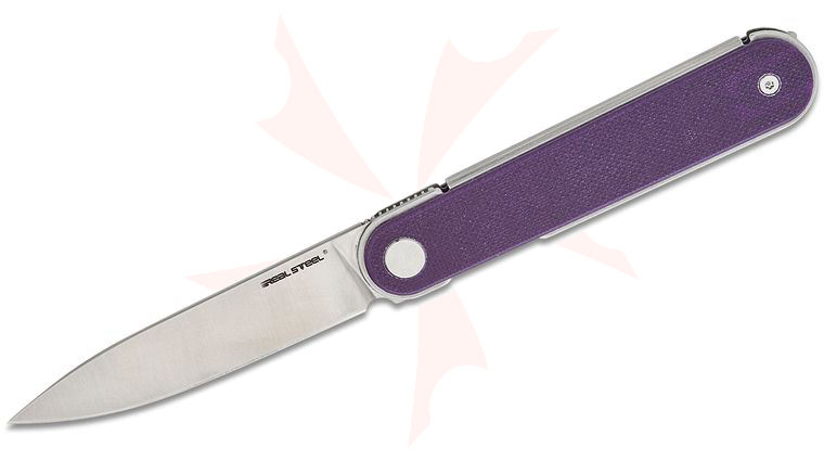 Real Steel Knives IRIS Liner Lock Front Flipper Knife 2.95 inch 12C27 Satin Drop Point Blade, Purple G10 Handles