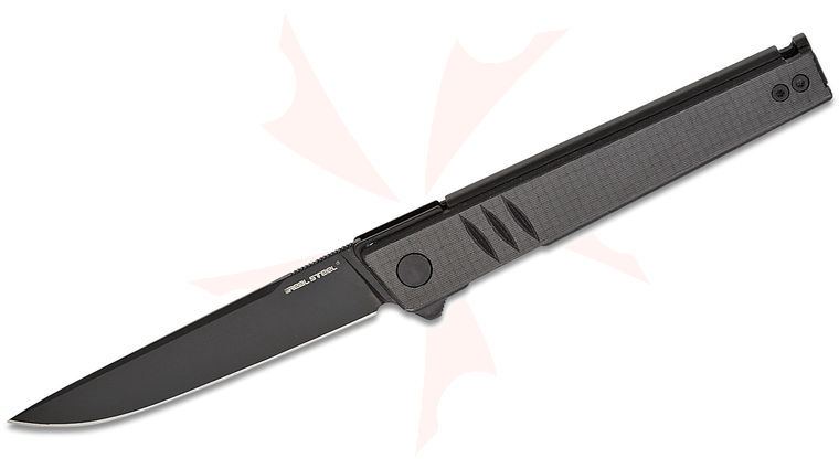 Real Steel Knives Kikashi Liner Lock Flipper Knife 3.54 inch 14C28N Black PVD Drop Point Blade, Carbon Fiber/G10 Laminate Handles