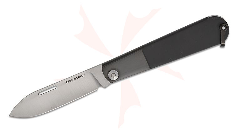 Real Steel Knives Real Barlow RB-3 Slipjoint Folding Knife 2.83 inch 12C27 Satin Drop Point Blade, Black Steel Handles