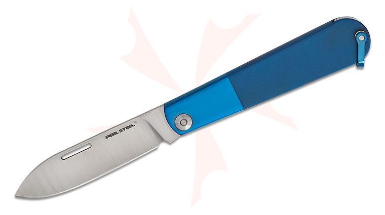 Real Steel Knives Real Barlow RB-3 Slipjoint Folding Knife 2.83 inch 12C27 Satin Drop Point Blade, Blue Steel Handles