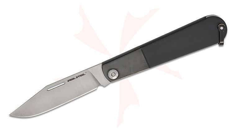 Real Steel Knives Real Barlow RB-3 Slipjoint Folding Knife 2.83 inch 12C27 Satin Clip Point Blade, Black Steel Handles