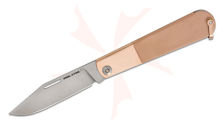 Real Steel Knives Real Barlow RB-3 Slipjoint Folding Knife 2.83 inch 12C27 Satin Clip Point Blade, Rose Gold Steel Handles