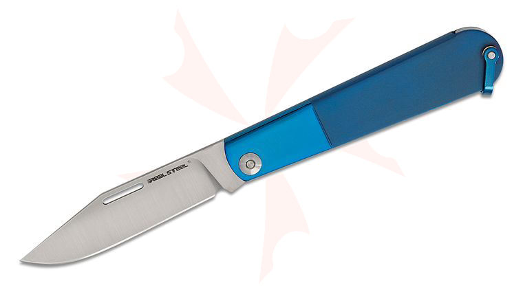 Real Steel Knives Real Barlow RB-3 Slipjoint Folding Knife 2.83 inch 12C27 Satin Clip Point Blade, Blue Steel Handles