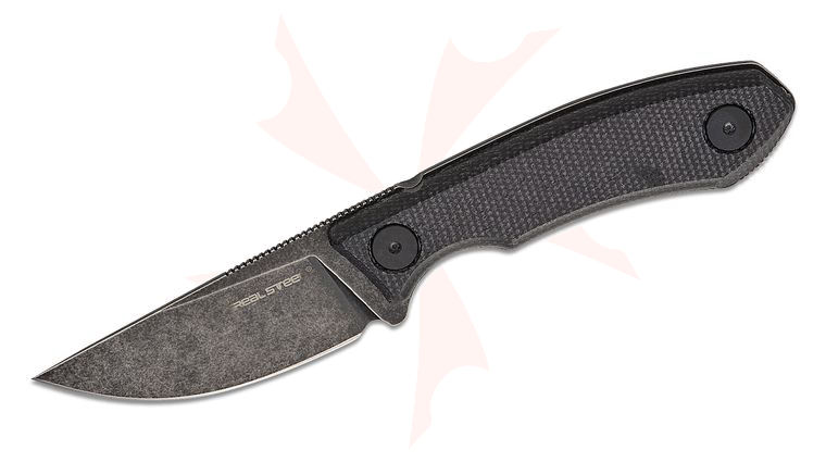 Real Steel Knives Ostap Hel Receptor Fixed Blade Knife 3.15 inch 14C28N Black Stonewashed Drop Point Blade, Black Micarta Handles, Kydex Sheath