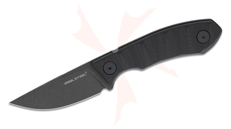 Real Steel Knives Ostap Hel Receptor Fixed Blade Knife 3.15 inch 14C28N Black Stonewashed Drop Point Blade, Grooved Black G10 Handles, Kydex Sheath