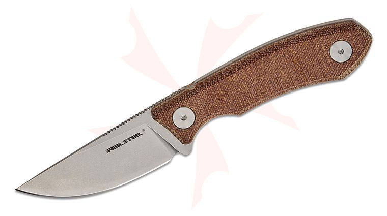 Real Steel Knives Ostap Hel Receptor Fixed Blade Knife 3.15 inch 14C28N Stonewashed Drop Point Blade, Natural Micarta Handles, Kydex Sheath