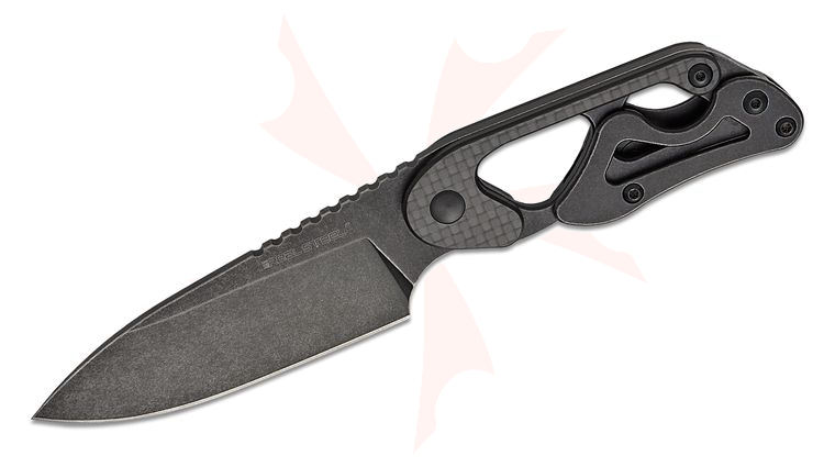 Real Steel Knives Cormorant Apex Fixed Blade Knife 3.38 inch 14C28N Black Stonewashed Drop Point, Steel Handles with Carbon Fiber Onlays, Kydex Sheath
