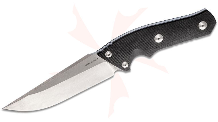 Real Steel Knives Sorrow Fixed Blade Knife 4.96 inch D2 Tool Steel Stonewash Clip Point, Black G10 Handles, Kydex Sheath