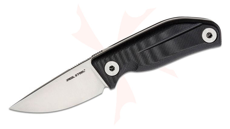 Real Steel Knives CVX-80 Fixed Blade Knife 3.03 inch N690 Satin Drop Point, Black G10 Handles, Black Kydex Sheath