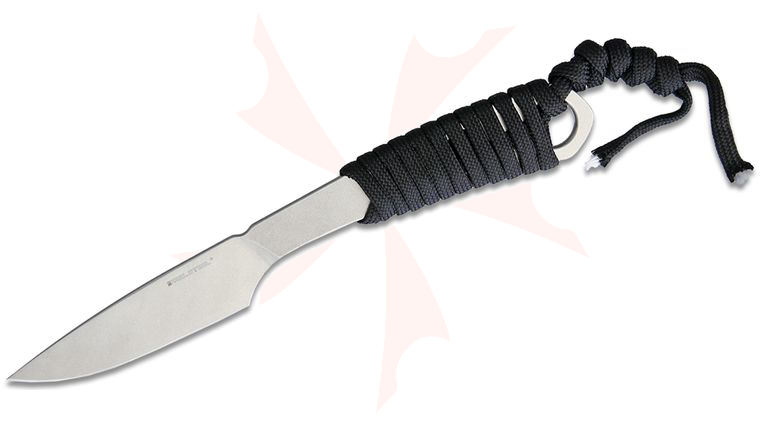 Real Steel Knives Marlin Survival Fixed Blade Knife 2.44 inch 8Cr14MoV Stonewashed Drop Point, Black Paracord Wrapped Stainless Steel Handle, Kydex Sheath