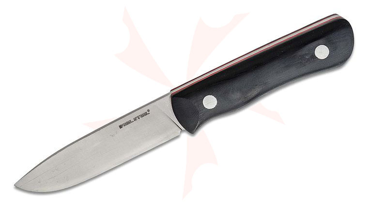 Real Steel Knives Bushcraft III Fixed Blade Knife 4.05 inch D2 Convex Grind, Black G10 Handle with Red G10 Liner, Leather Sheath