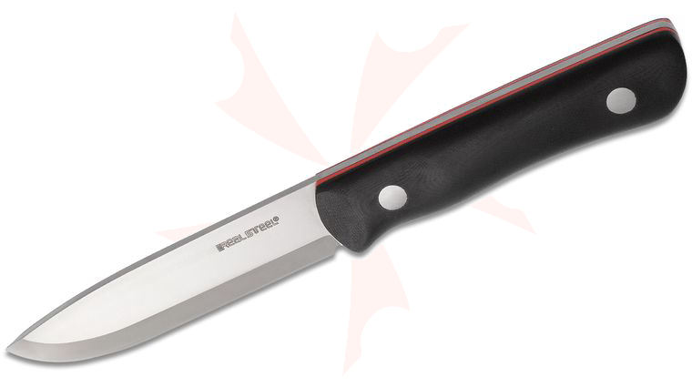 Real Steel Knives Bushcraft III Fixed Blade Knife 4.05 inch D2 Scandi Grind, Black G10 Handle with Red G10 Liner, Kydex Sheath