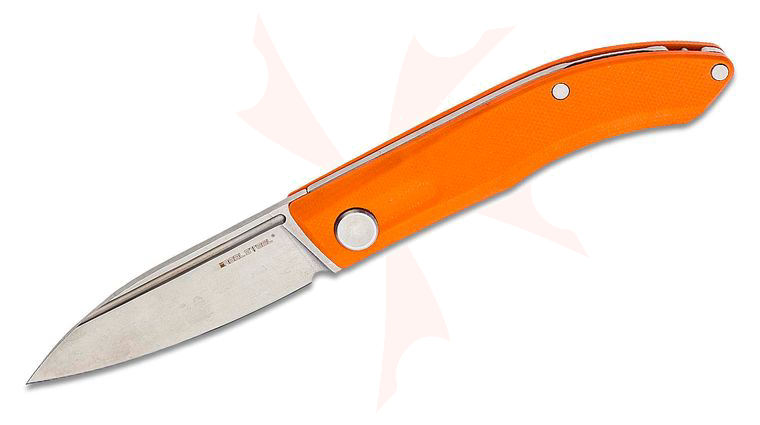 Real Steel Knives Stella Slipjoint Folding Knife 2.95 inch VG10 Stonewashed Spear Point, Orange G10 Handles