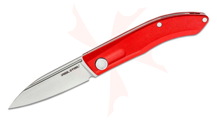 Real Steel Knives Stella Slipjoint Folding Knife 2.95 inch VG10 Satin Spear Point, Red G10 Handles