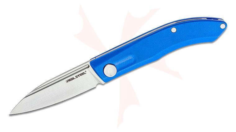 Real Steel Knives Stella Slipjoint Folding Knife 2.95 inch VG10 Satin Spear Point, Blue G10 Handles