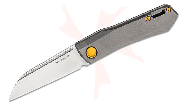 Real Steel Knives Solis Slipjoint Folding Knife 2.91 inch N690 Satin Sheepsfoot Blade, Titanium Handles with Gold Hardware