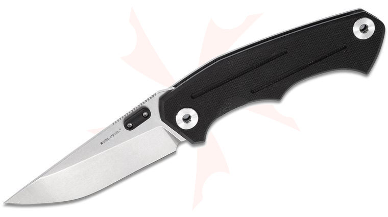 Real Steel Knives 3701 Crusader Folding Knife 3.75 inch Stonewashed Blade, Black G10 with Stainless Steel Back Handles