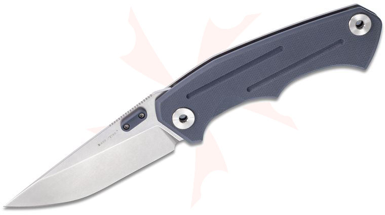 Real Steel Knives 3701 Crusader Folding Knife 3.75 inch Stonewashed Blade, Gray G10 with Stainless Steel Back Handles