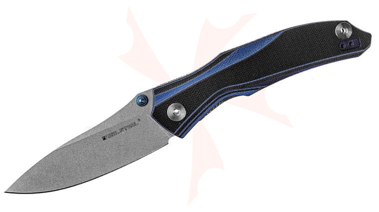 Real Steel Knives E802 Horus Folding Knife 3.70 inch Sandvik 14C28N Plain Blade, Blue/Black G10 Handles