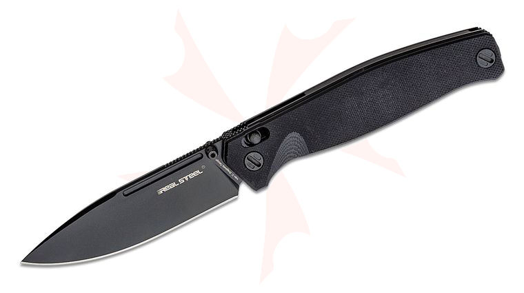 Real Steel Knives Huginn Slide Lock Folding Knife 3.66 inch VG-10 Black Drop Point Blade, Milled Black G10 Handles