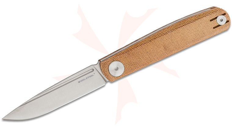 Real Steel Knives Gslip Slipjoint Folding Knife 3.46 inch VG10 Satin Blade, Natural Micarta Handles - KnifeCenter Exclusive 