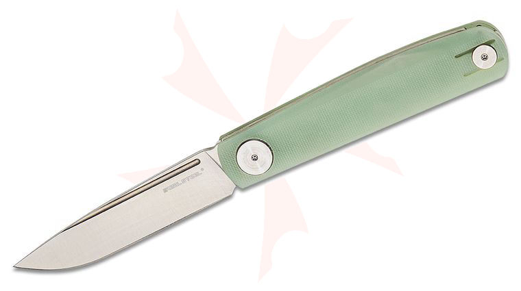 Real Steel Knives Gslip Compact Slipjoint Folding Knife 3.07 inch VG10 Satin Blade, Translucent Green (Jade) G10 Handles