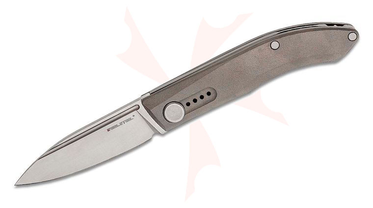 Real Steel Knives Stella Premium Slipjoint Folding Knife 2.95 inch CPM-S35VN Satin Spear Point, Dark Gray Stonewashed Titanium Handles