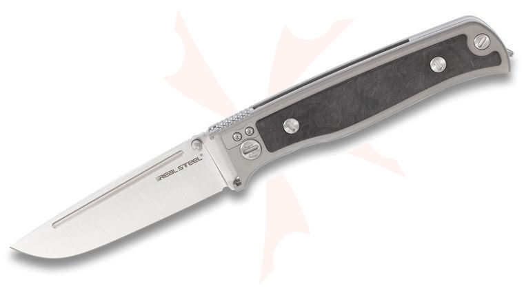 Real Steel Knives 9451 Relict Flipper Knife 3.27 inch S35VN Drop Point Blade, Titanium Handles with Carbon Fiber Onlays