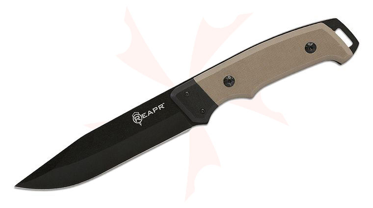 Reapr 11009 Brigade Knife Fixed 5 inch Black Drop Point Blade, Tan G10 Handle, Nylon Belt Sheath