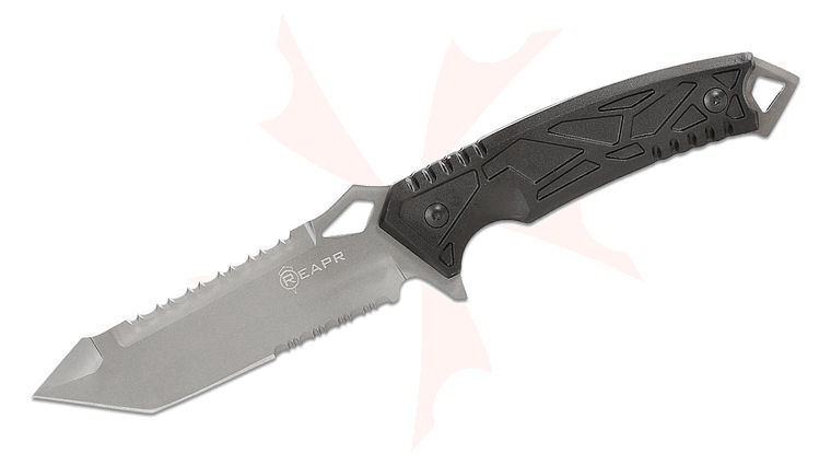 Reapr 11011 Javelin Knife Fixed 5 inch Bead Blasted Sawback Combo Tanto Blade, TPR Handle, Nylon Belt Sheath