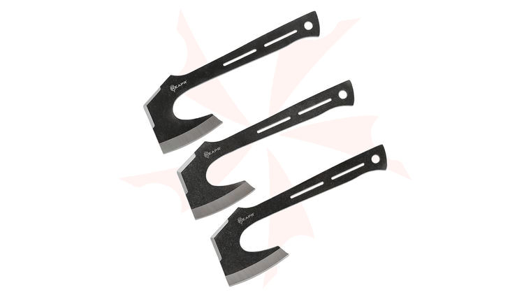 Reapr 11023 Chuk Axe Set of 3 Throwing Axes, 10.75 inch Overall, Black Stonewashed Axe Blade, Nylon Belt Sheath