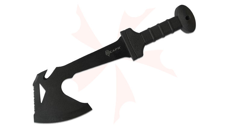 Reapr 11020 Meridius Battle Axe 18.25 inch Overall, Black Axe Blade with Serrated Top, Black FRN Handle, Nylon Belt Sheath