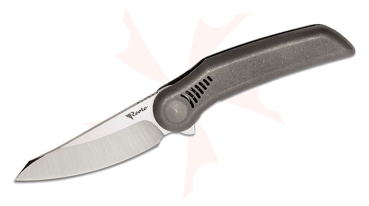 Reate Knives Gents #9 Flipper Knife 3.3 inch M390 Satin Drop Point Blade, Dark Bead Blasted Contoured Titanium Handles