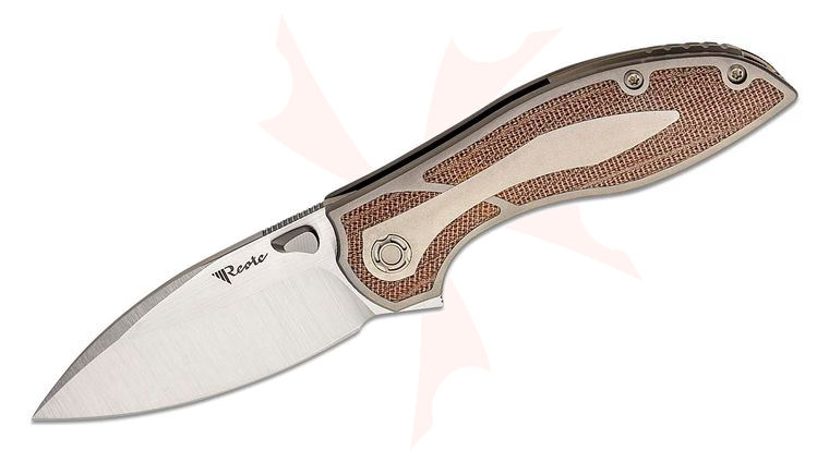 Reate Knives Iron-X Flipper Knife 3.25 inch M390 Satin Drop Point Blade, 3D Machined Titanium Handles with Brown Micarta Inlays