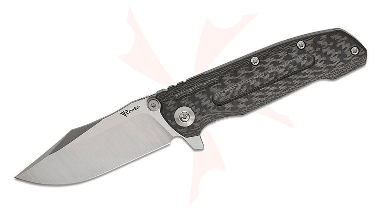 Reate Knives D9-V2 Frame Lock Flipper Knife 3.6 inch CPM-154 Belt Satin Harpoon Blade, Carbon Fiber and Bead Blasted Titanium Handles